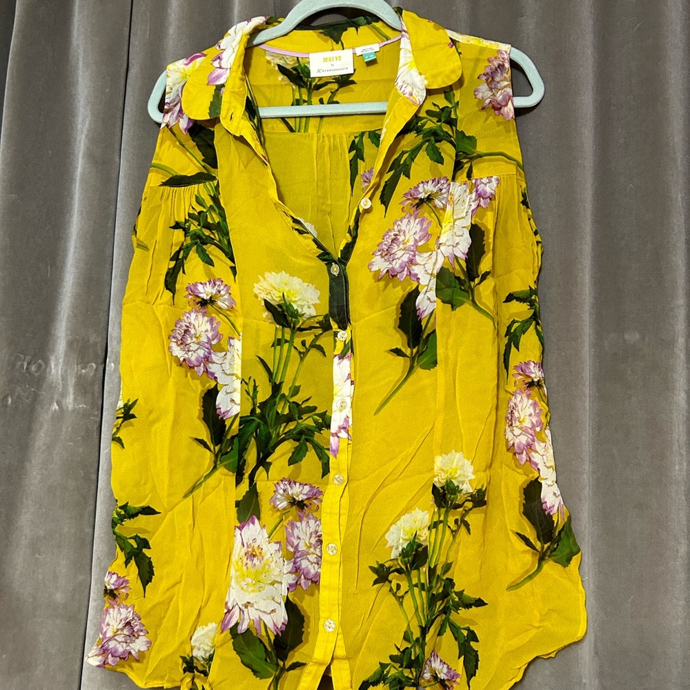 Anthropologie - Maeve  - Floral Print Sleeveless Tunic - sheer-18W-Viscose-EUC